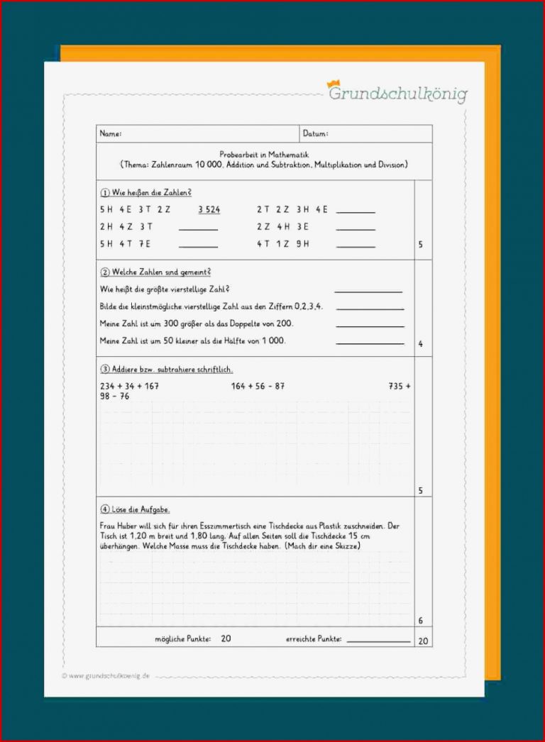 Mathe Übungsblätter 4 Klasse Zum Ausdrucken