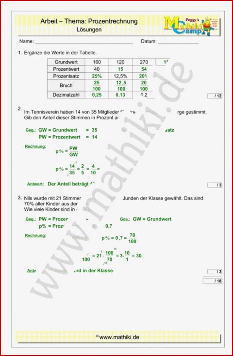 Mathearbeit Klasse 7 8 Mathiki