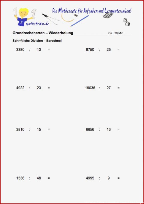 7 Wunderbar Schriftliche Division Arbeitsblätter Klasse 5 Mit Lösungen
