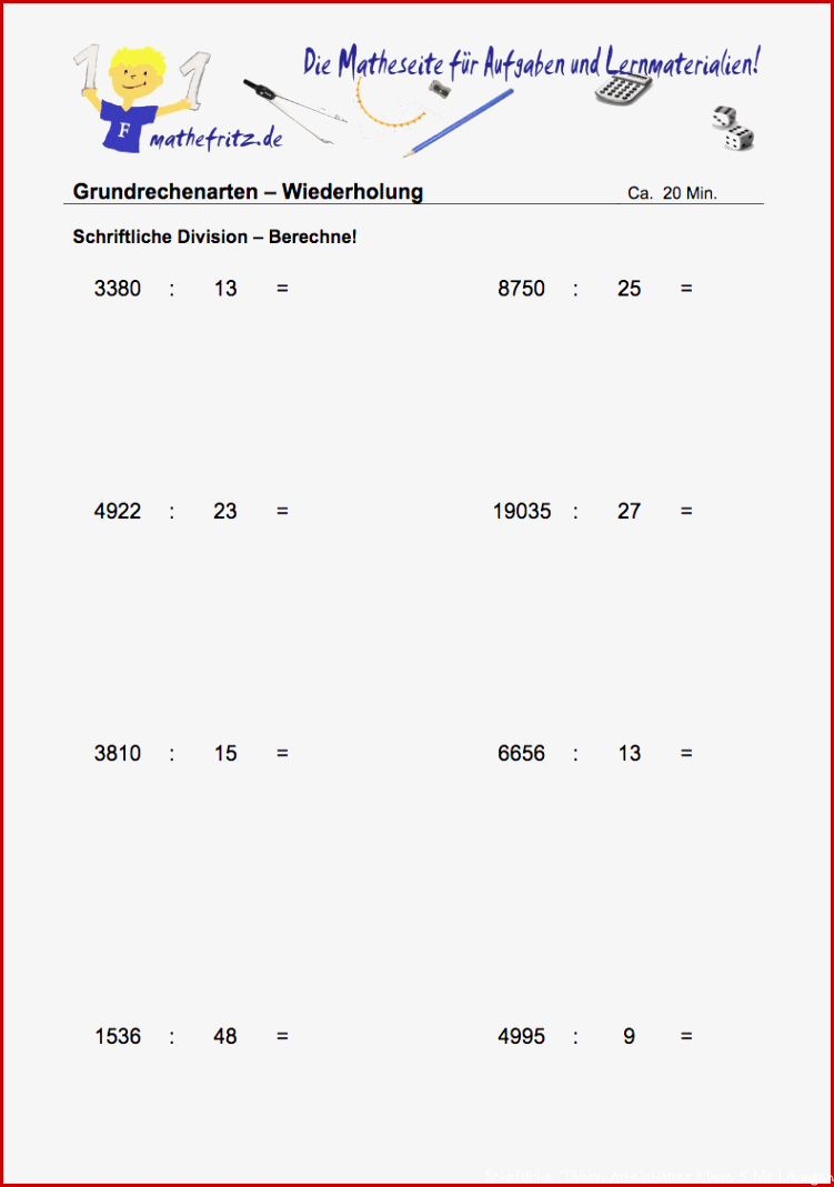 Matheaufgaben 5 Klasse Zum Ausdrucken Division