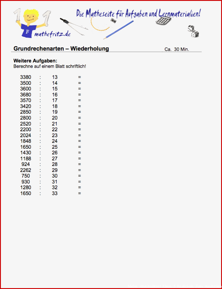 Matheaufgaben 5 Klasse Zum Ausdrucken Division