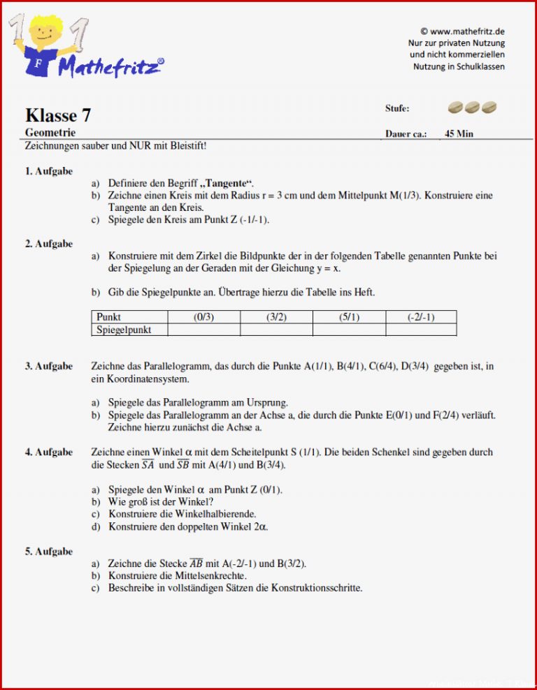 Matheaufgaben Geometrie Klasse 7 | Mathefritz Aufgaben zum ausdrucken