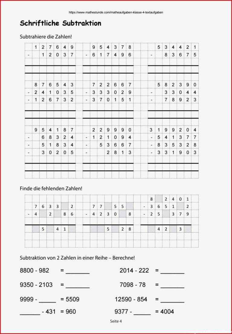 Matheaufgaben klasse 4 subtraktion by Joerg Christmann Issuu