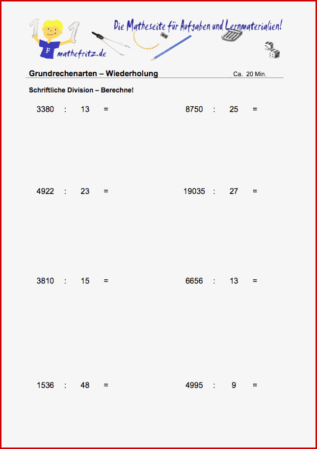 Matheaufgaben Klasse 5 Multiplikation Division