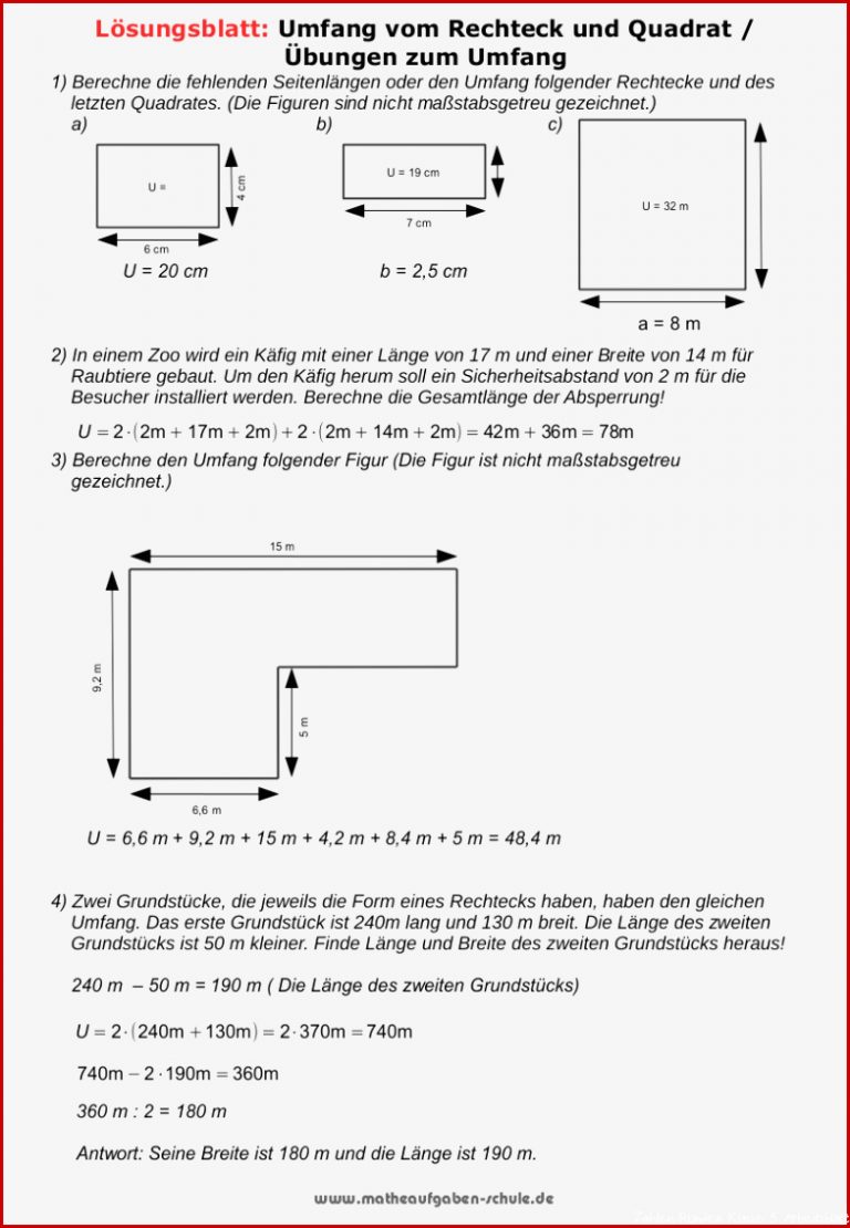 Matheaufgaben Umfang Und Flächeninhalt