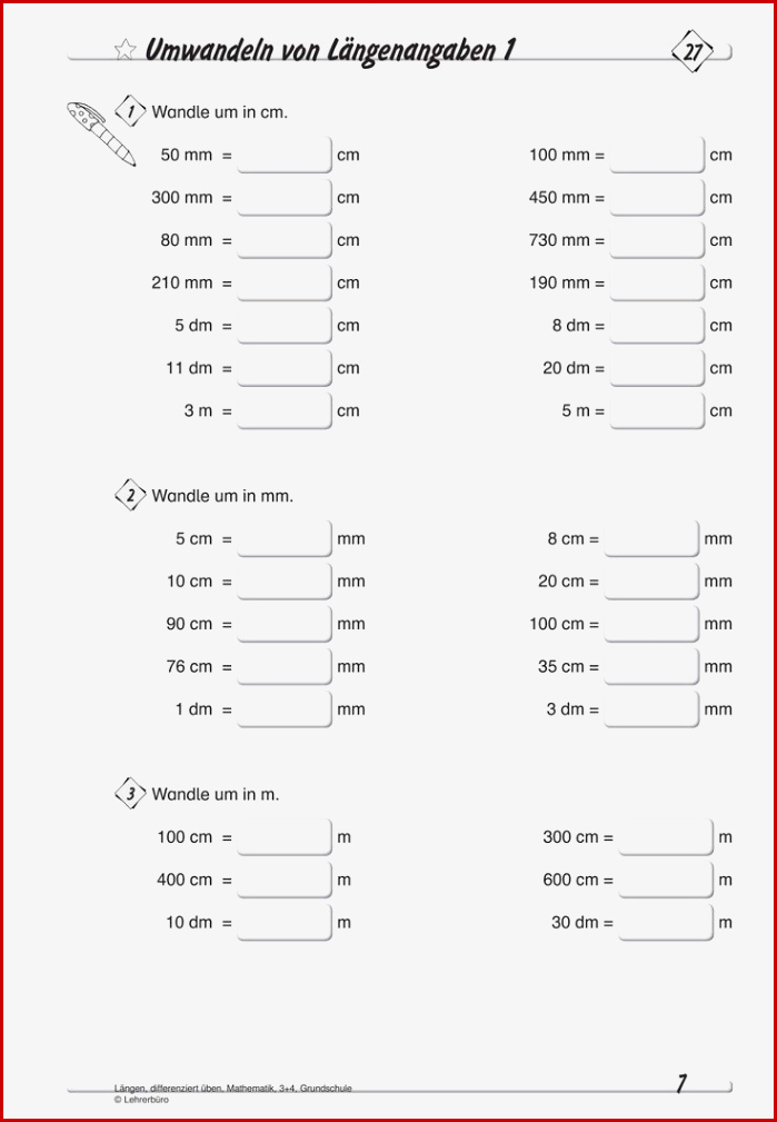 Mathematik 3 Klasse Arbeitsblätter Am Besten Längen