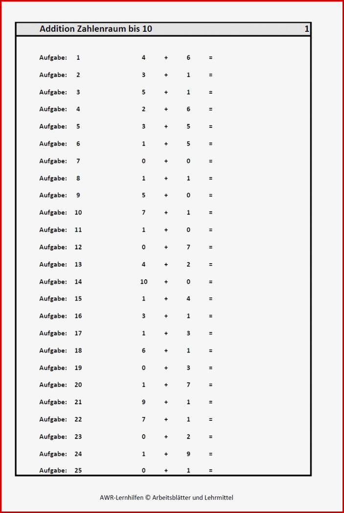 Mathematik Arbeitsblätter Addition Im Zahlenraum Bis 10 1
