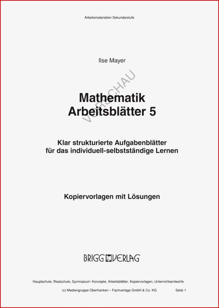 Mathematik ArbeitsblÃ¤tter (kopiervorlagen Mit LÃ¶sungen FÃ¼r Die 5.-7. Klasse)