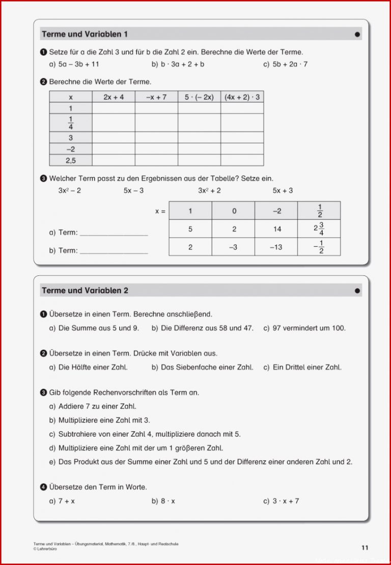 Mathematik · Arbeitsblätter · Sekundarstufe I · Lehrerbüro