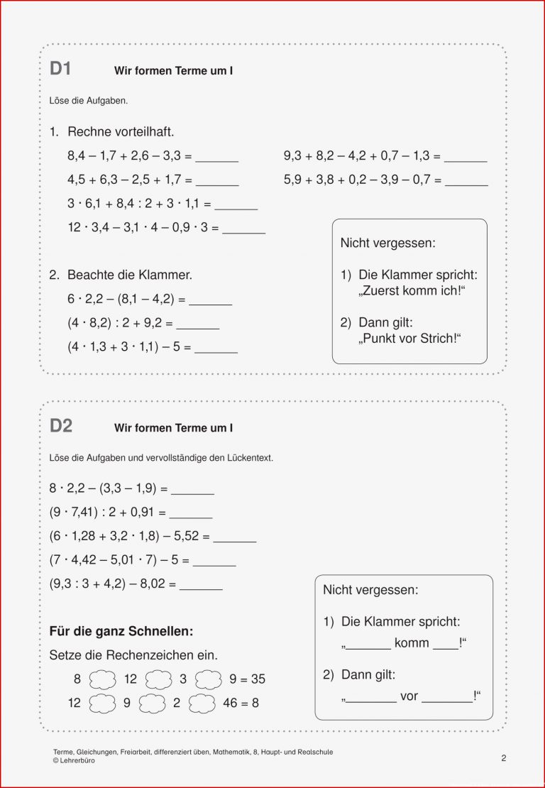 Mathematik · Arbeitsblätter · Sekundarstufe I · Lehrerbüro