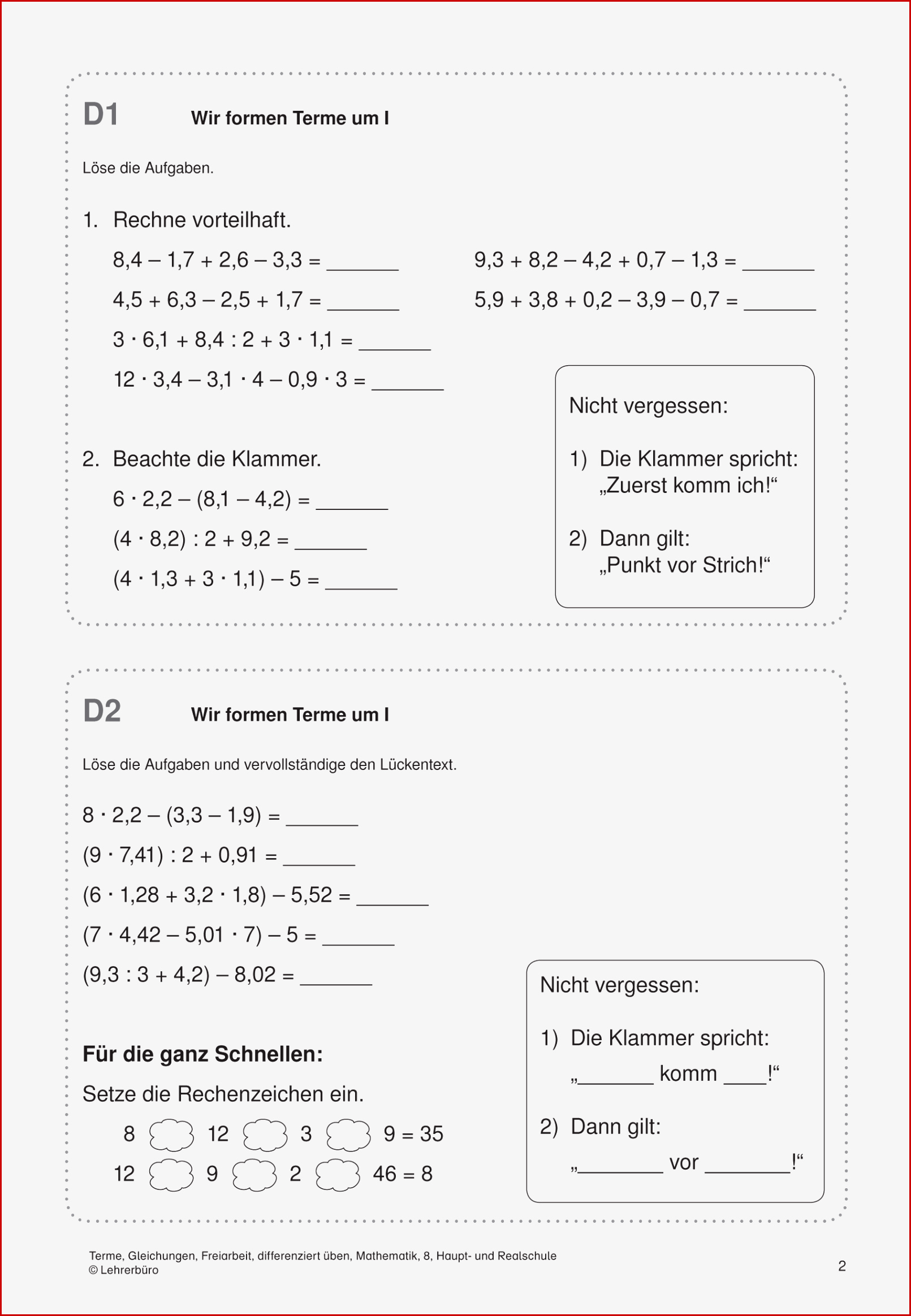 Mathematik · Arbeitsblätter · Sekundarstufe I · Lehrerbüro