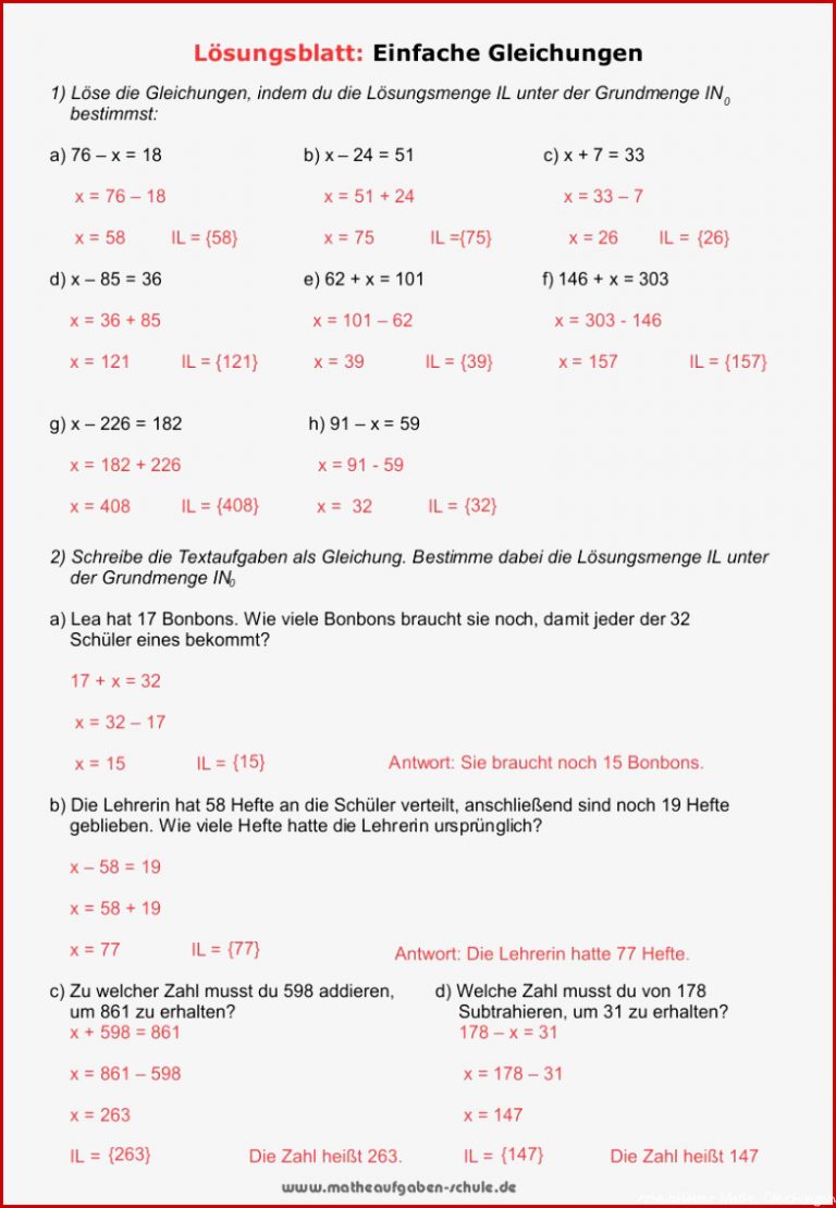 Mathematik Einfache Gleichungen