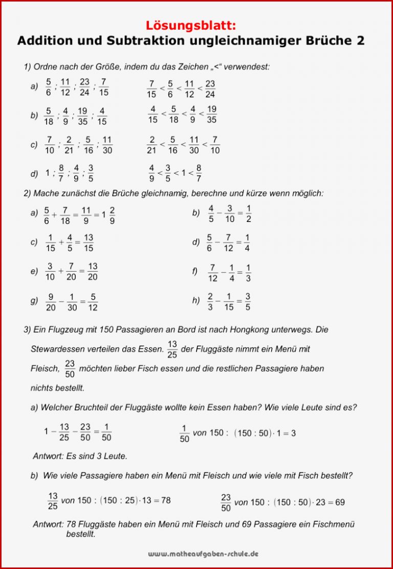 Mathematik Klassenarbeiten Bruchrechnen