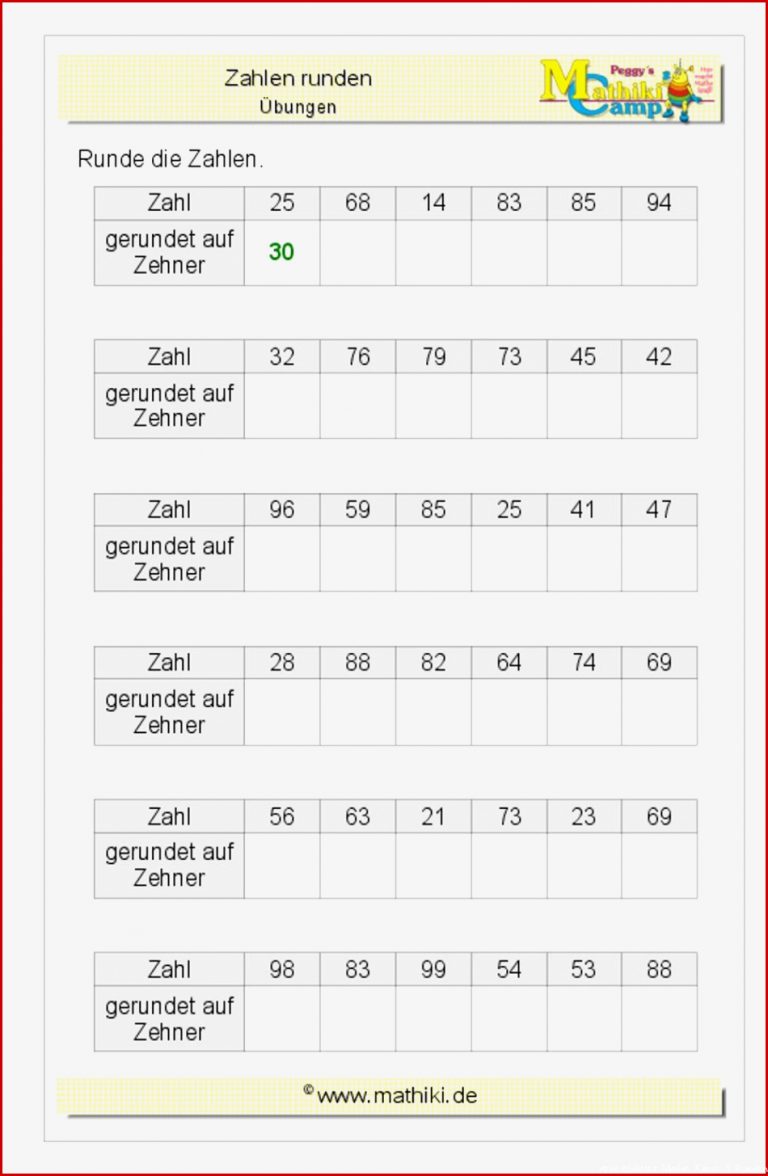 Mathematik Runden Von Zahlen 5 Klasse Arbeitsblätter