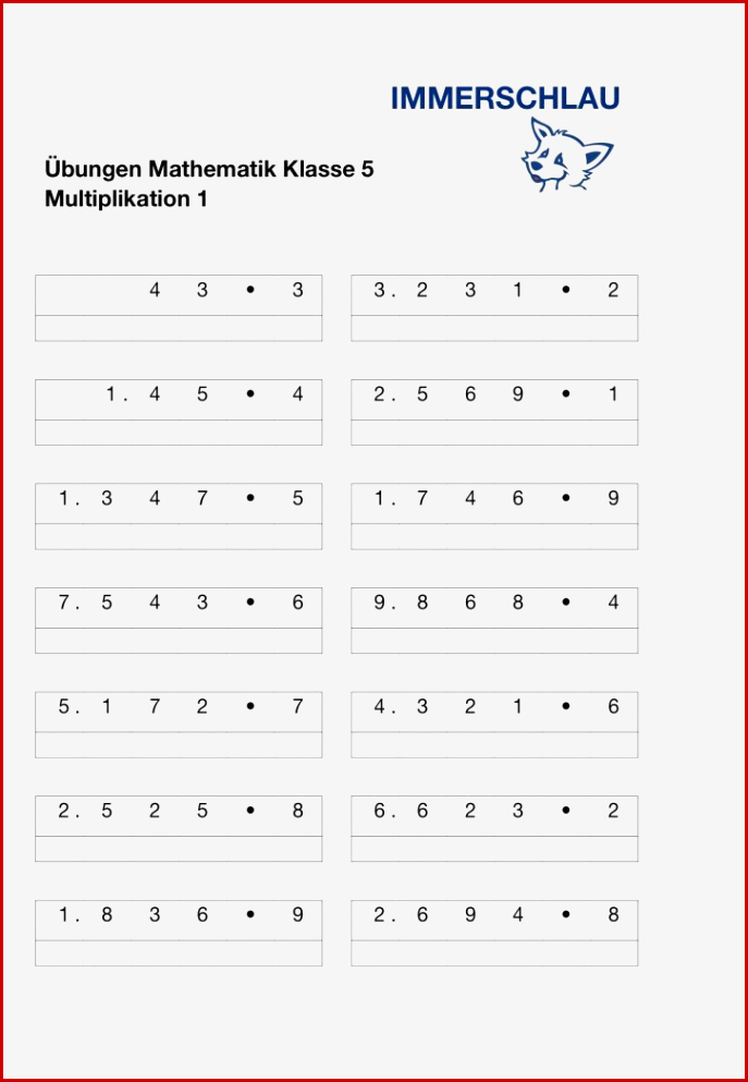 Mathematik Übungen Zur Schriftlichen Multiplikation