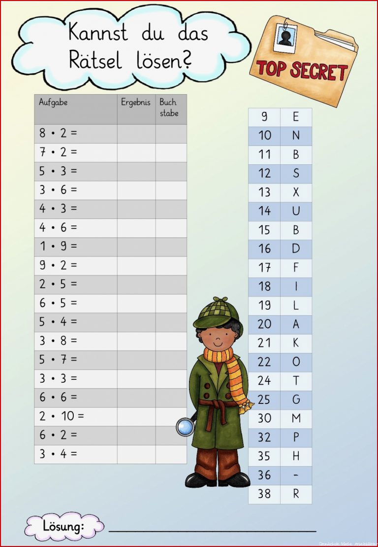 Matherätsel Einmaleins Geheimschrift – Unterrichtsmaterial