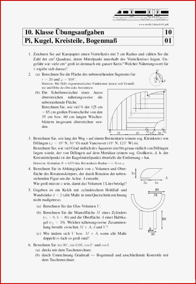 Matheübungen und Matheaufgaben 10 Klasse mit Lösungen