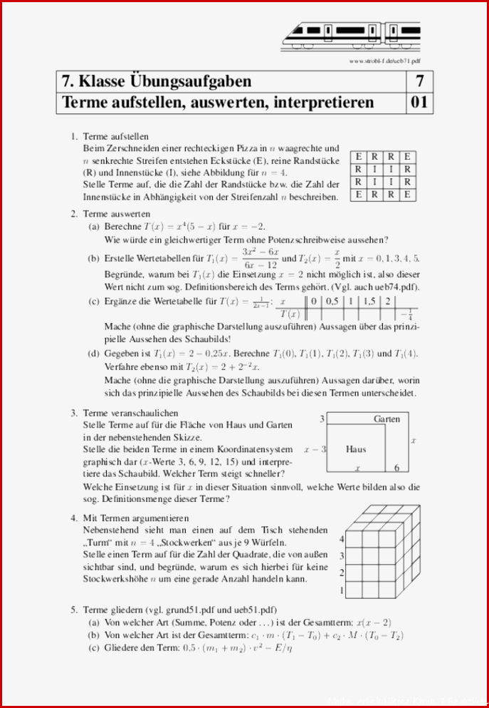 Matheübungen und Matheaufgaben 7 Klasse mit Lösungen