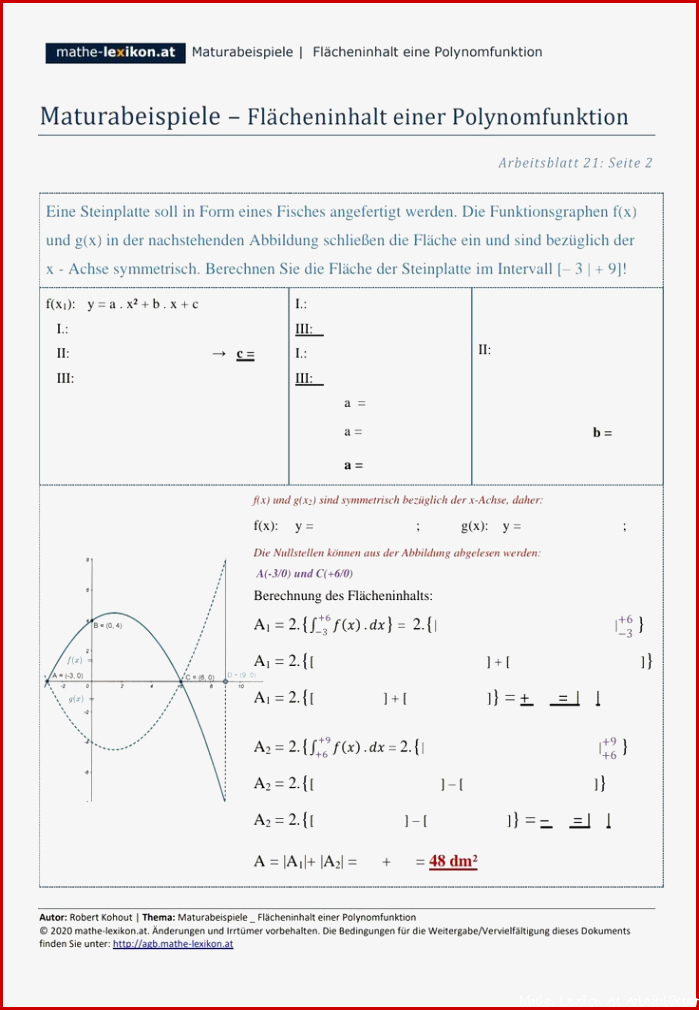 Maturabeispiel Flächeninhalt einer Polynomfunktion