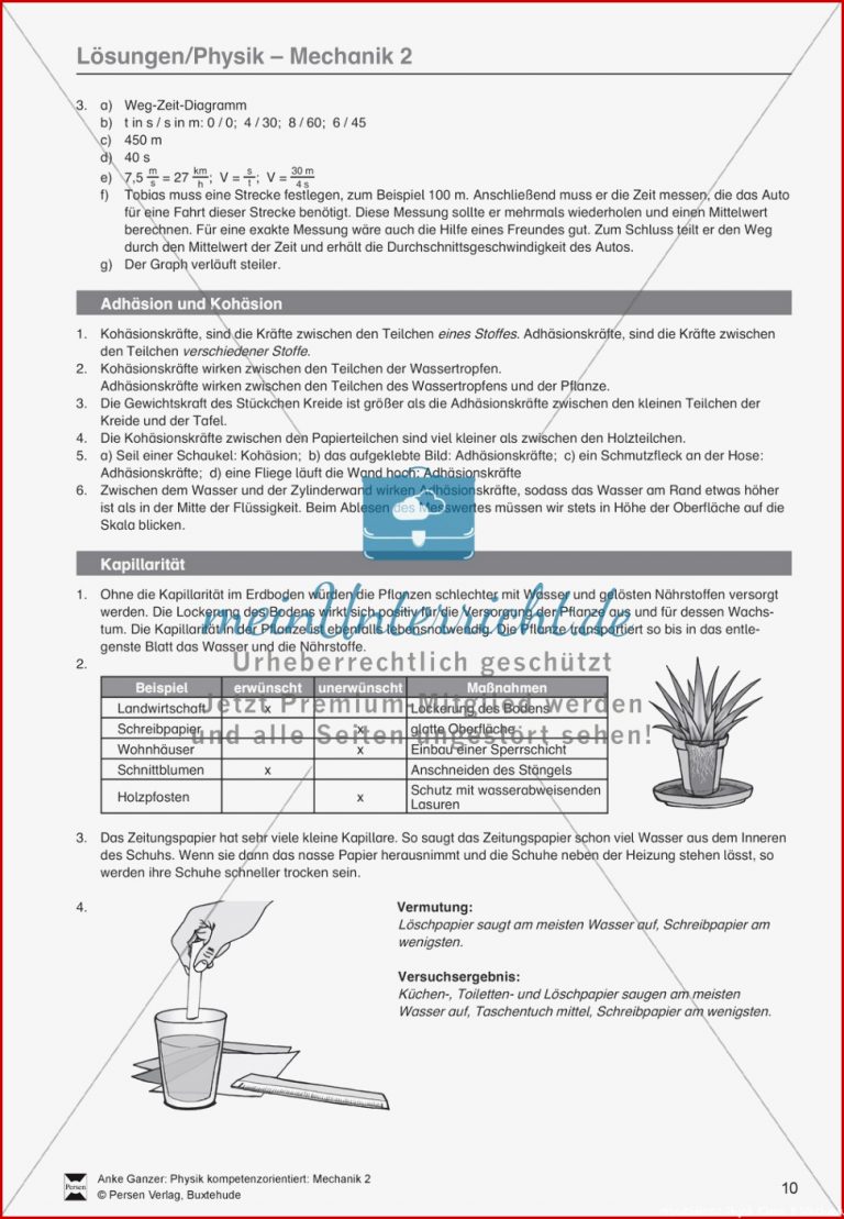 Mechanik Adhäsion und Kohäsion Kapillarität im Alltag