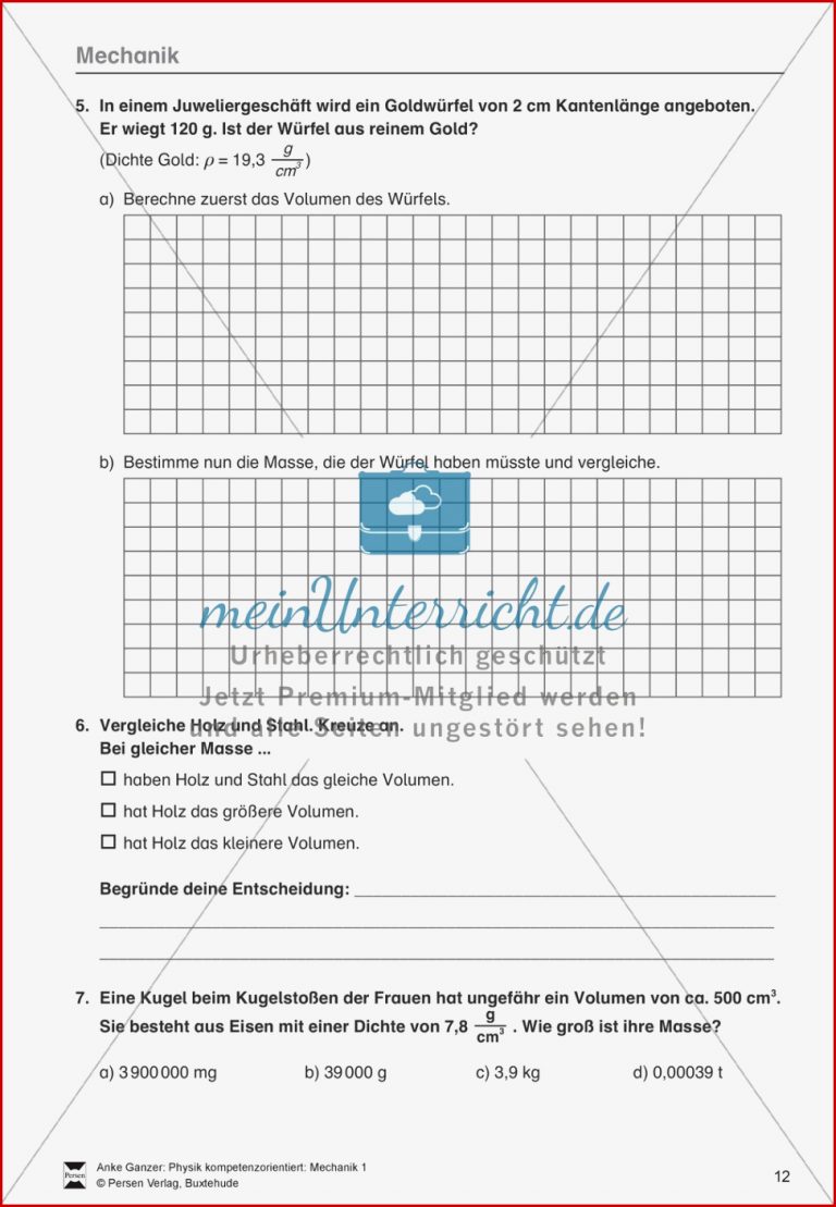 Mechanik Test Lernzielkontrolle über Eigenschaften von