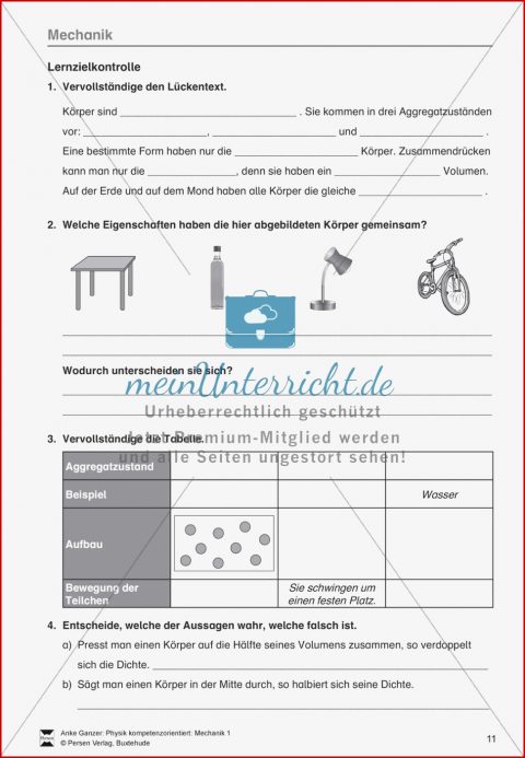 Mechanik Test Lernzielkontrolle über Eigenschaften Von