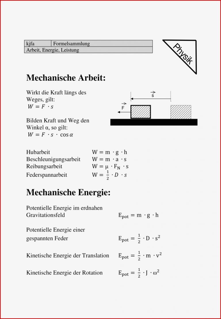 Mechanische arbeit arbeitsblatt Mechanische Arbeit