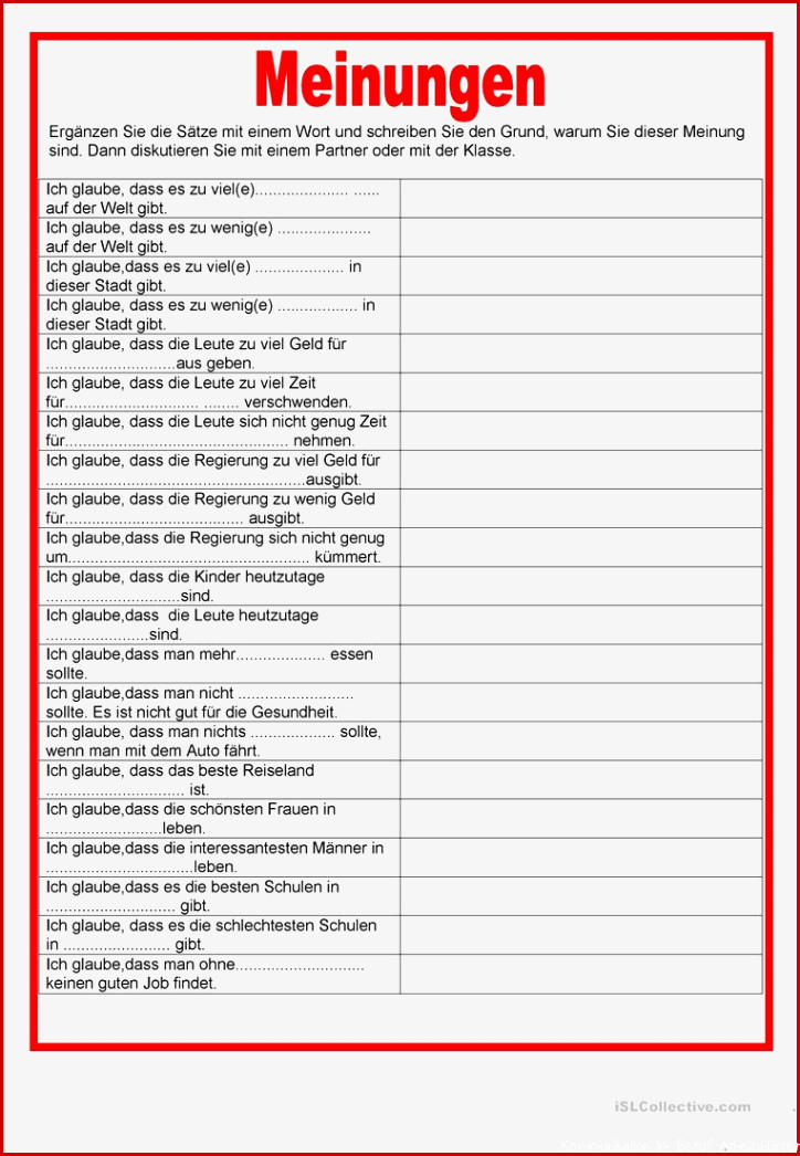 Meinungen - Mündliche Kommunikation - Deutsch Daf Arbeitsblatter