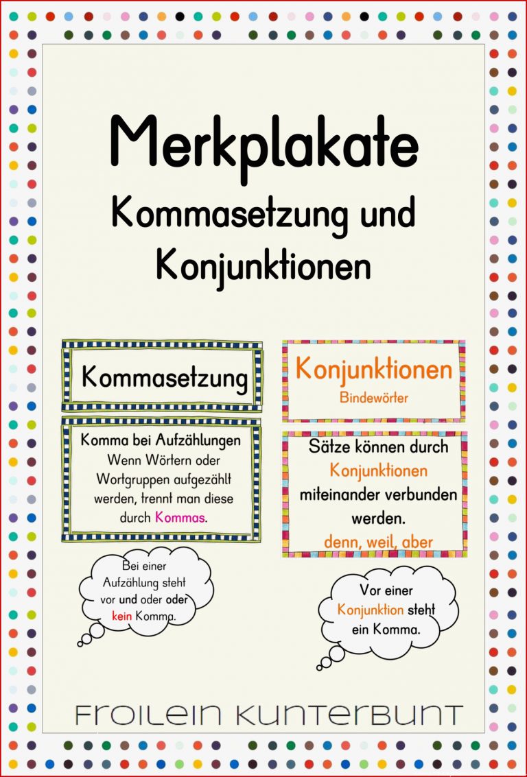 Merkplakate Kommasetzung und Konjunktionen