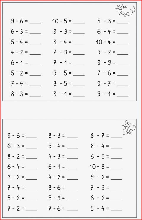 Minus Rechnen 1 Klasse Arbeitsblätter Worksheets