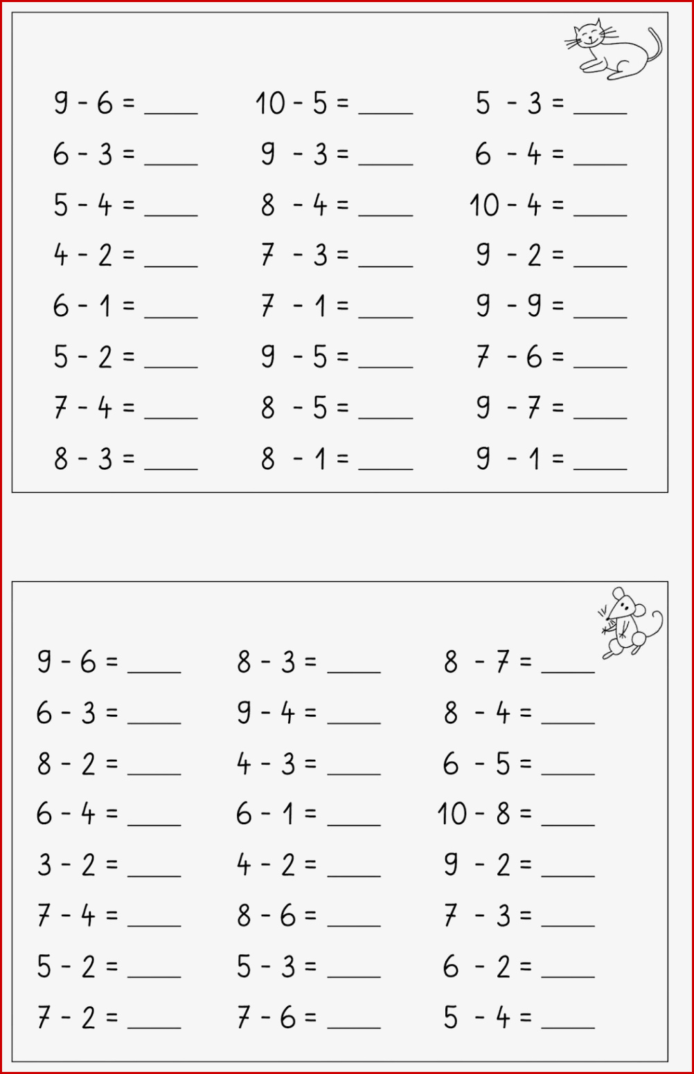 Minus Rechnen 1 Klasse Arbeitsblätter Worksheets