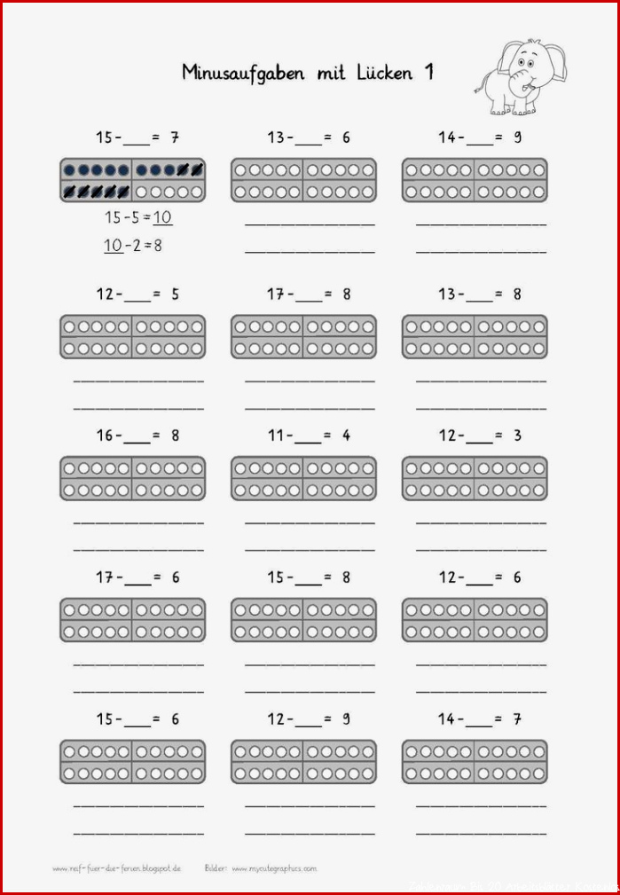 Minusaufgaben mit Lücken