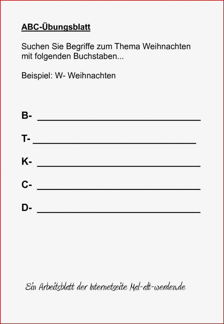 Mit sem ABC Übungsblatt das Thema Weihnachten bearbeiten