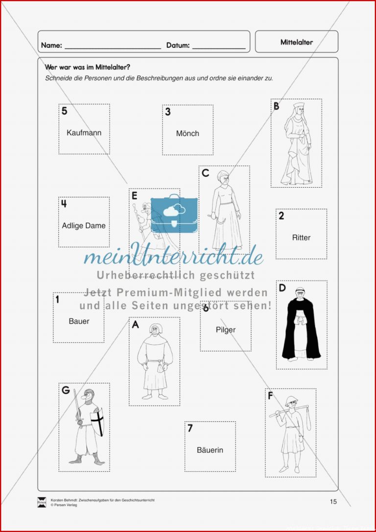 Mittelalter Zuordnungsrätsel alter Berufe meinUnterricht