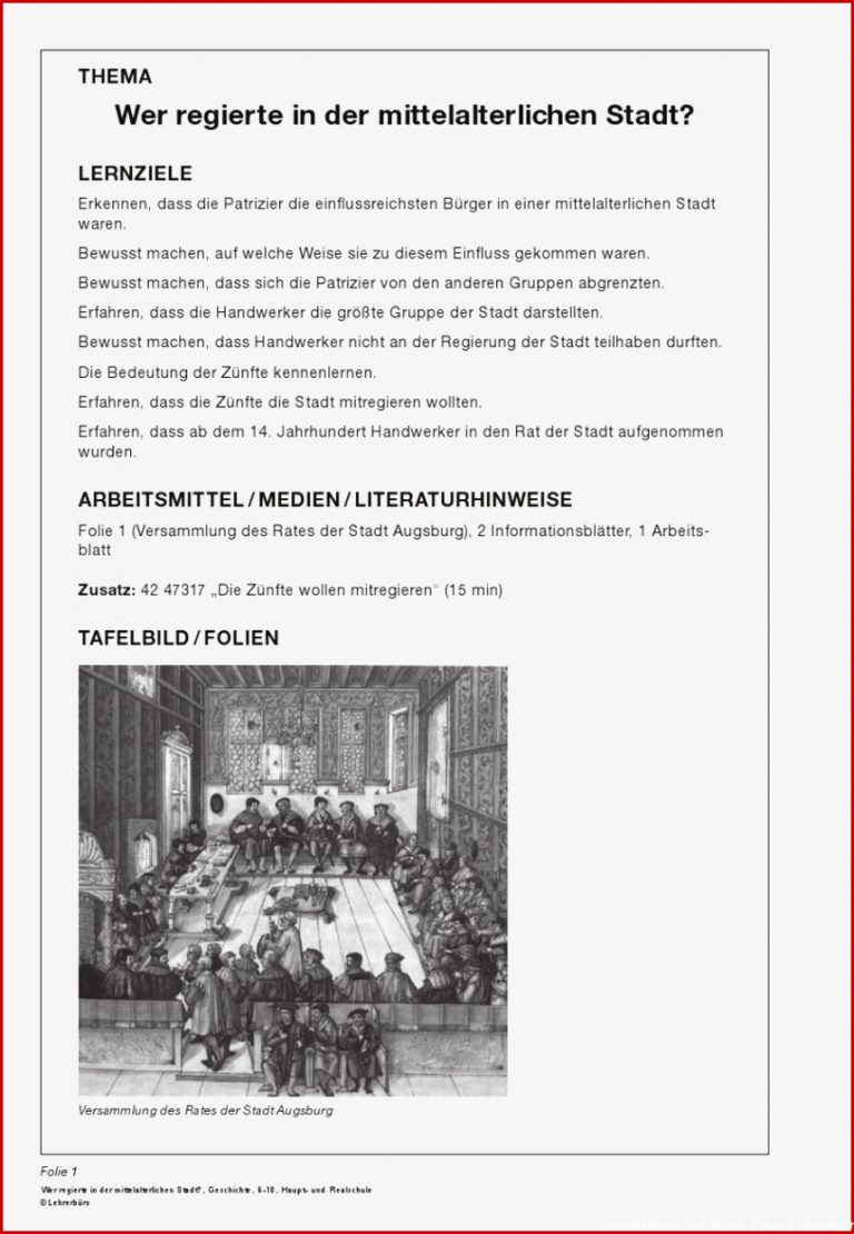 Mittelalterlichen Stadt Arbeitsblätter Geschichte Klasse 6