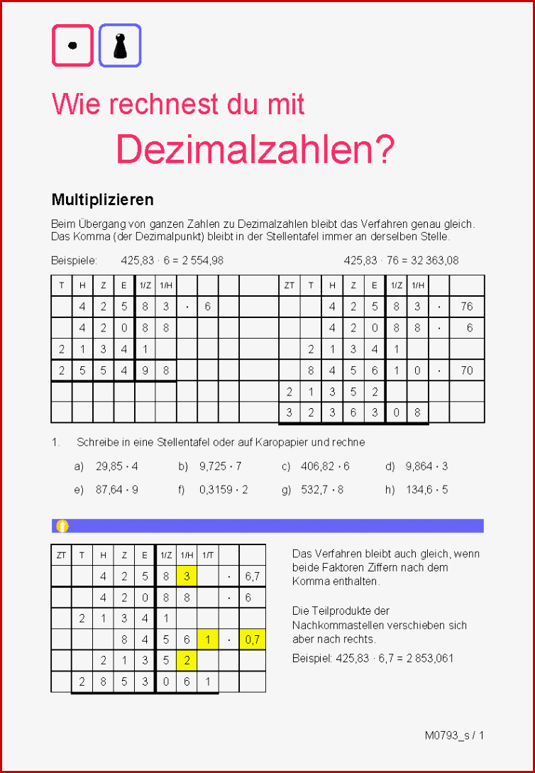 Multiplikation Arbeitsblätter