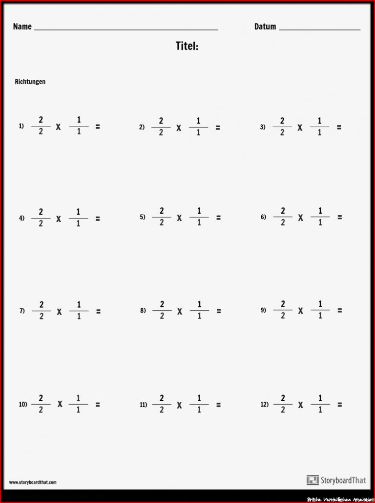 Multiplikation - BrÃ¼che Storyboard Von De-examples