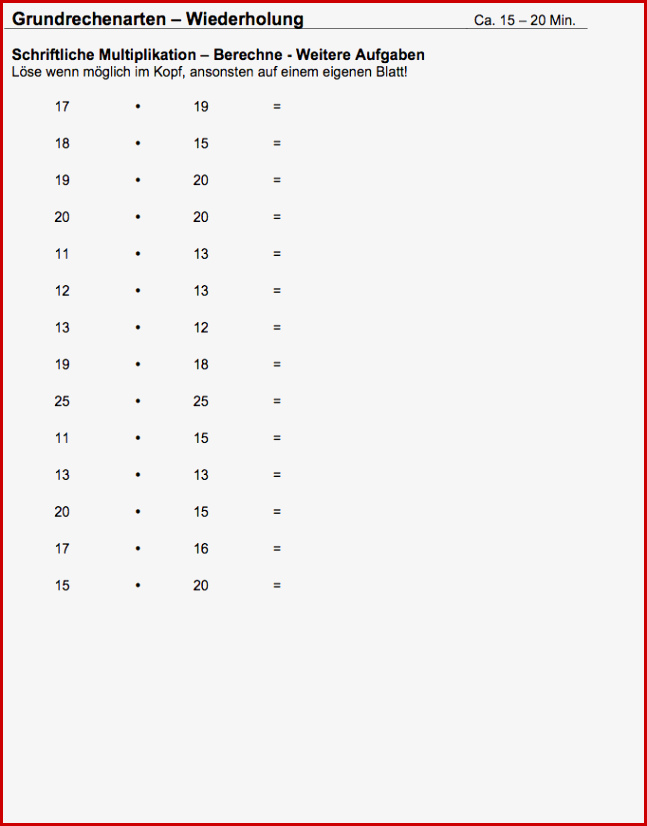 Multiplikation Division Klasse 5 Aufgaben Multiplikation