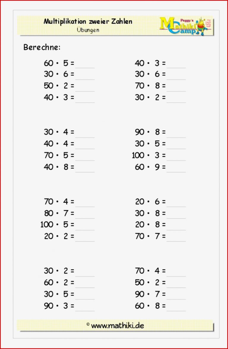 Multiplikation Mit Zehnerzahlen Klasse 3 Kostenloses