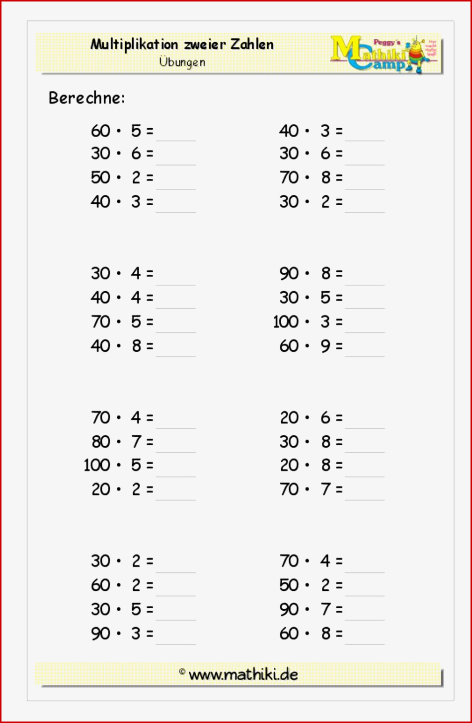 Multiplikation Mit Zehnerzahlen Klasse 3 Kostenloses