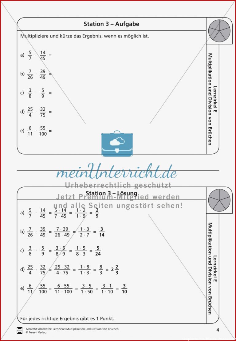 Multiplikation von Brüchen Übungen und Lösung