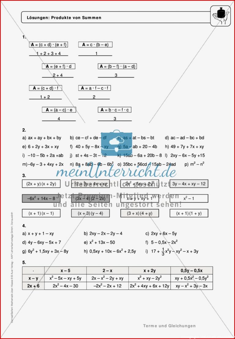 Multiplizieren Von Summen Und Differenzen Das