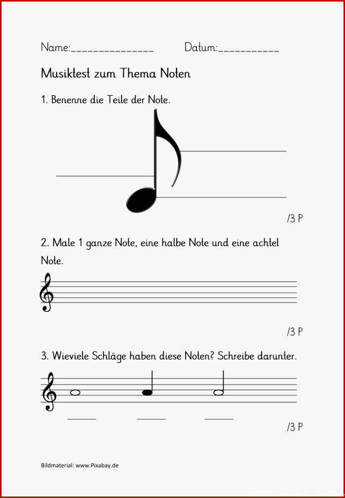 Musiktest Notenwerte – Unterrichtsmaterial im Fach Musik