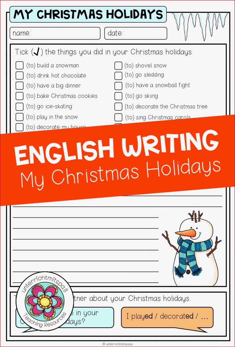 My Christmas holidays Writing Speaking 2 fach