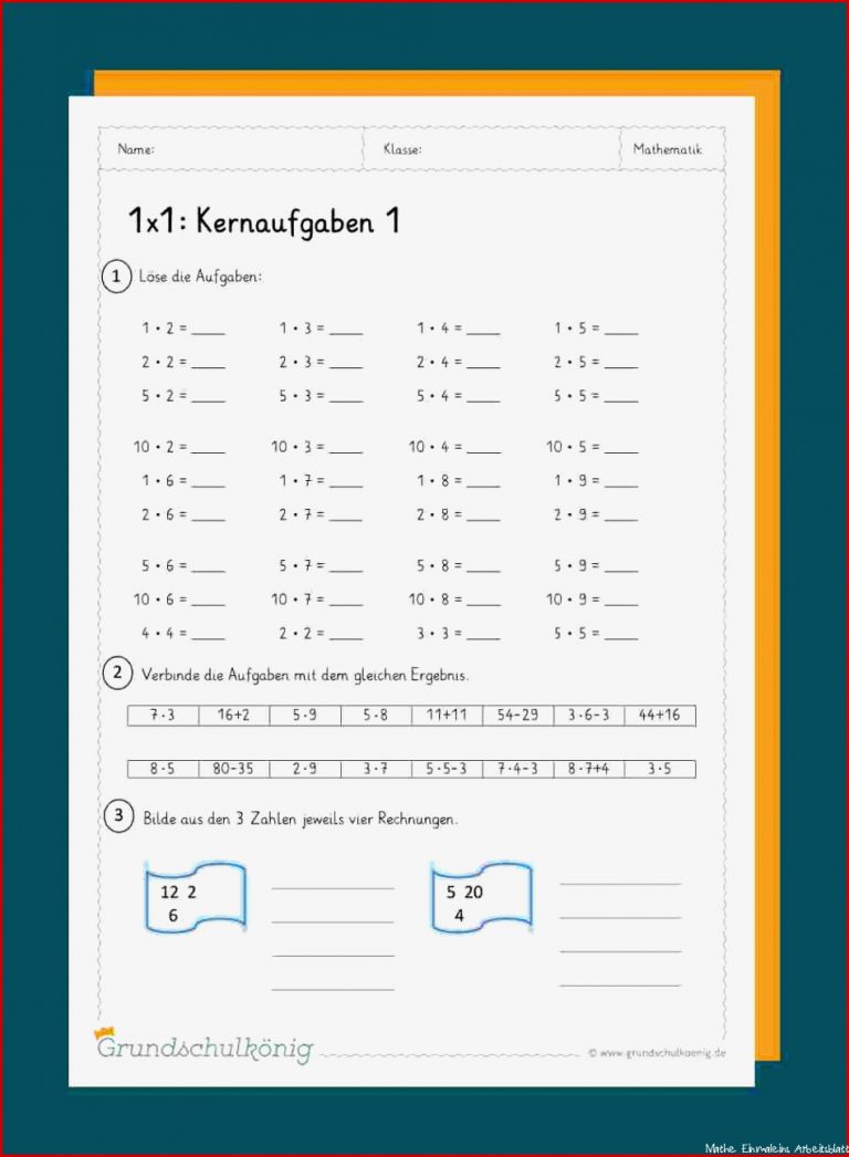 Nachbaraufgaben Einmaleins Arbeitsblatt