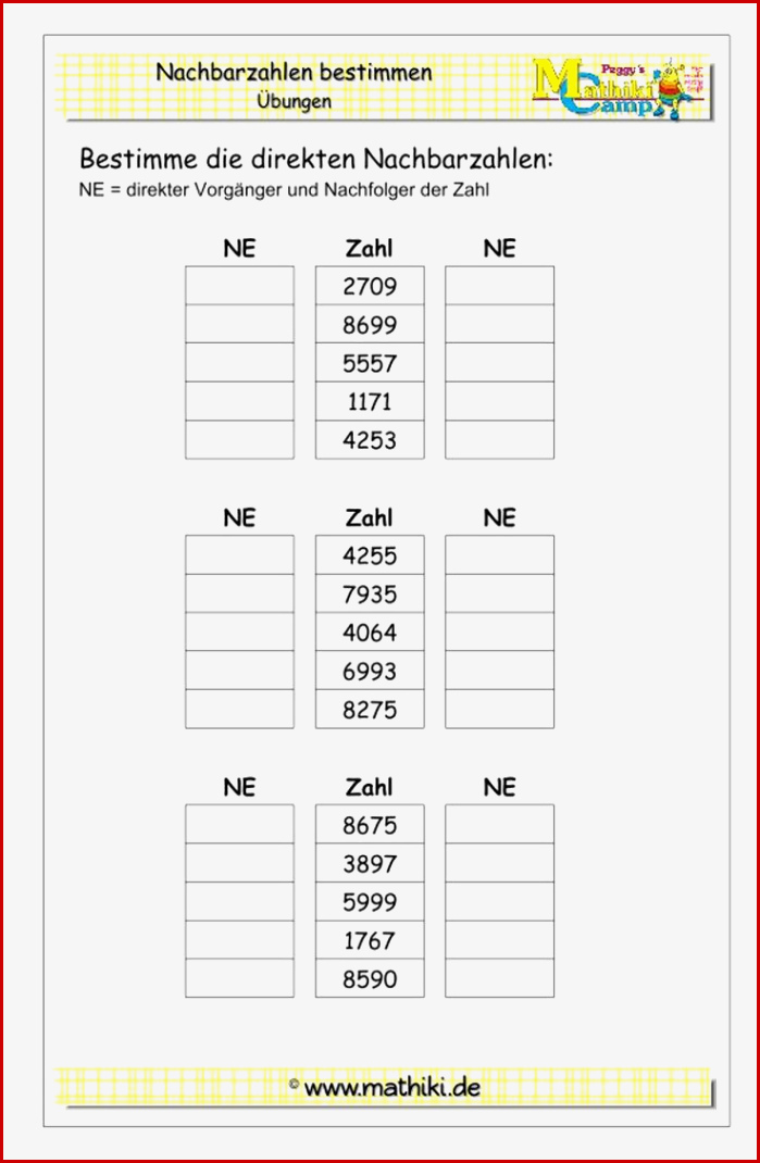 Nachbarzahlen Bestimmen Bis Klasse 4 Mathiki