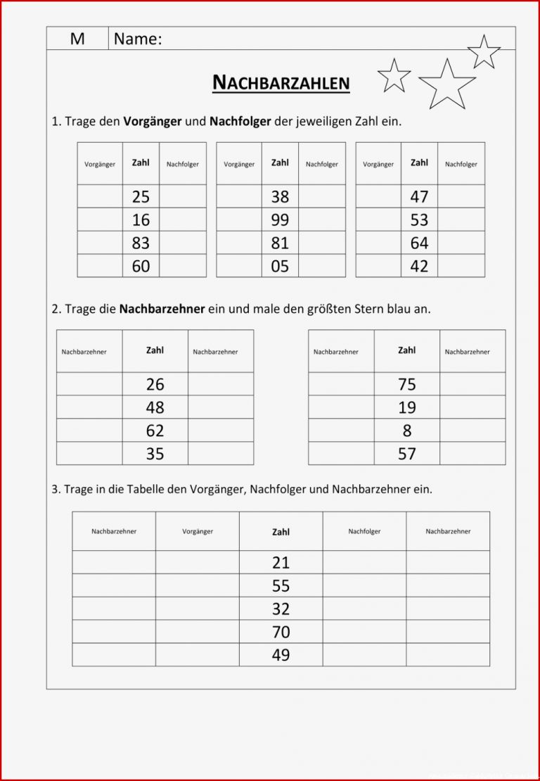 Nachbarzahlen gemischt – Unterrichtsmaterial im Fach