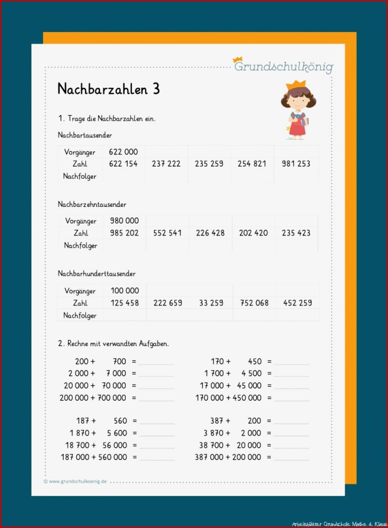 Nachbarzahlen im Zahlenraum 1 000 000