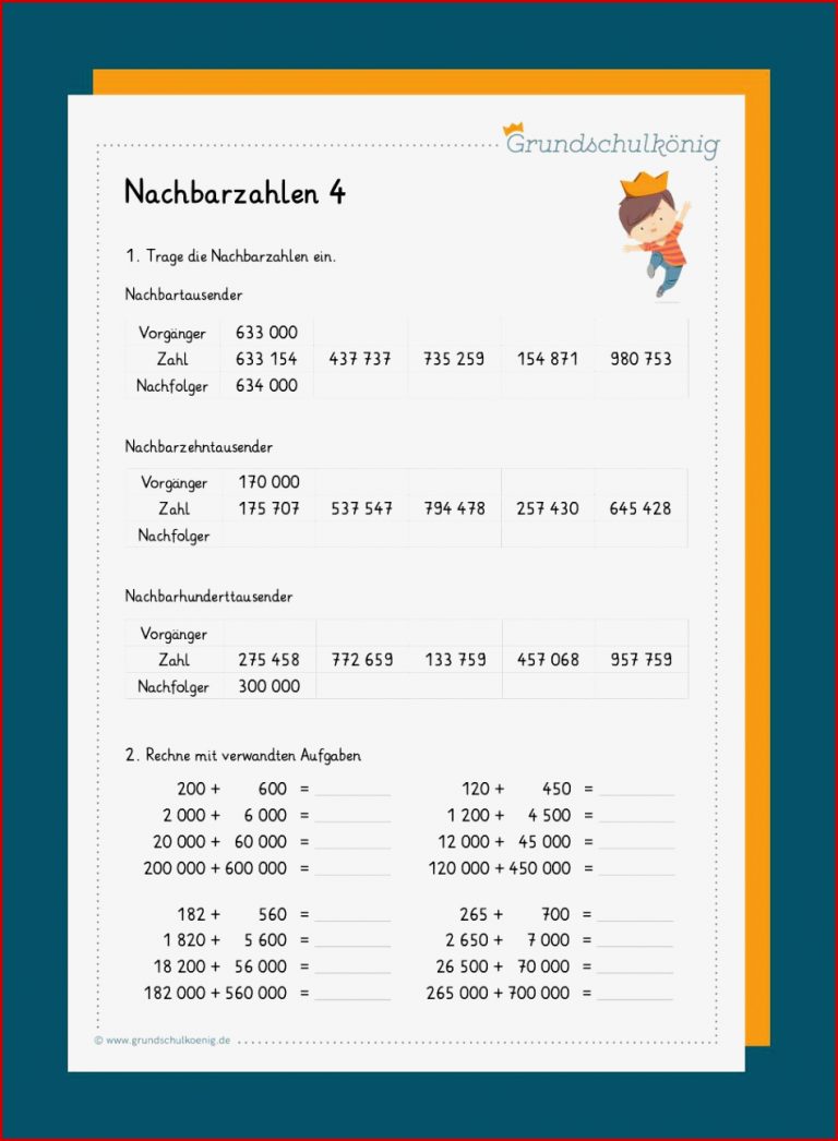 Nachbarzahlen im Zahlenraum 1 000 000