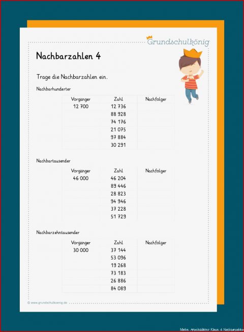 Wunderbar Mathe Arbeitsblätter Klasse 4 Nachbarzahlen Sie Jetzt